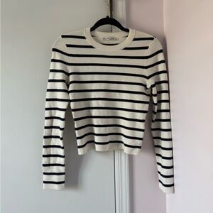 Abercrombie & Fitch Navy and White Striped Long Sleeve Top